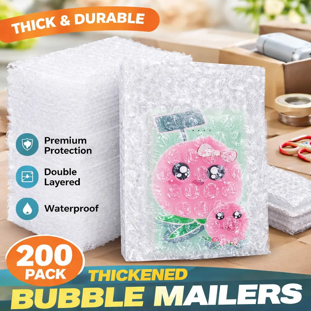200 Pcs 4"x6" Foam Bubble Pouches - Double-Walled Compact Cushioning Shipping Bags, Thick Shockproof, Self-Sealing Reusable for Kitchen Fragile Item Storage & Moving Protection