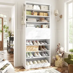 10-Tier Tall Shoe Cabinet with Drawers | Space Saving Vertical Shoe Rack Organizer for Entryway Closet Bedroom (24-28 Pairs)