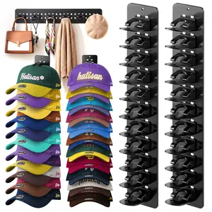 Hat Organizer for Baseball Caps 2 Pack with Detachable DIY HatRack, Wall-Mount Closet Hat Rack Holder Adjustable Storage for Door Bedroom Display Hat Racks Hanger Strong Adhesive Screws Hold up to 22 Hats, Cap Holder Hat Hangers for Wall Hat Storage Hooks