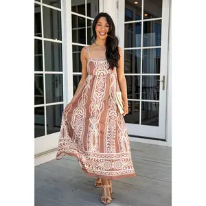 Always The One Mocha Printed Midi Dress