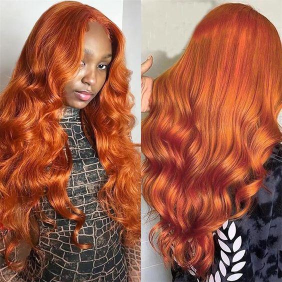 Bling Hair Bone Straight Ginger Orange 13x6 Lace Front Human Hair Wigs 33# Colored Preplucked Wig Transparent 13x4 Straight Lace Frontal Wigs For Women 180Density