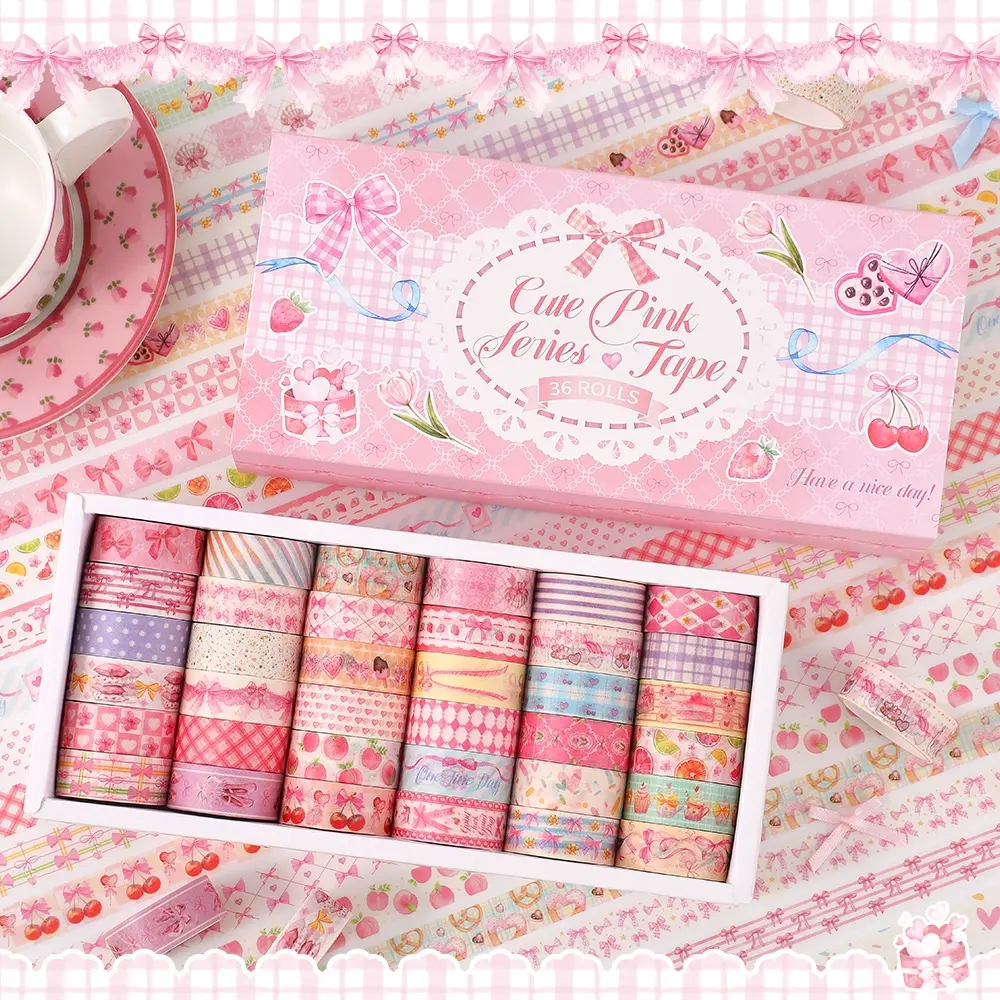 36 Rolls Pink Washi Tapes Set, Butterfly, Gingham Pattern Masking Tapes for Scrapbooking, Journaling, DIY Crafts, Bullet Journal Supplies, Junk Journaling Supplies, Valentine's Day and Christmas Gifts, Scrapbook Materials, Making, Tape Strips