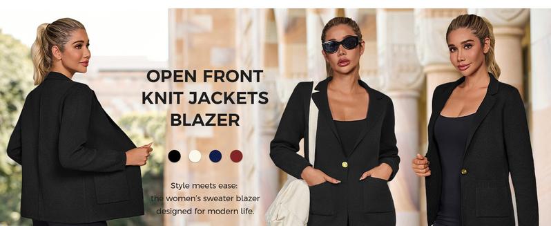 FISOEW Sports Womens Casual Sweater Blazers Open Front Long Sleeve Work Office Suit Knit Jackets Blazer FallFreshness Slim Soft,Valentine's Day Gift Recommendations