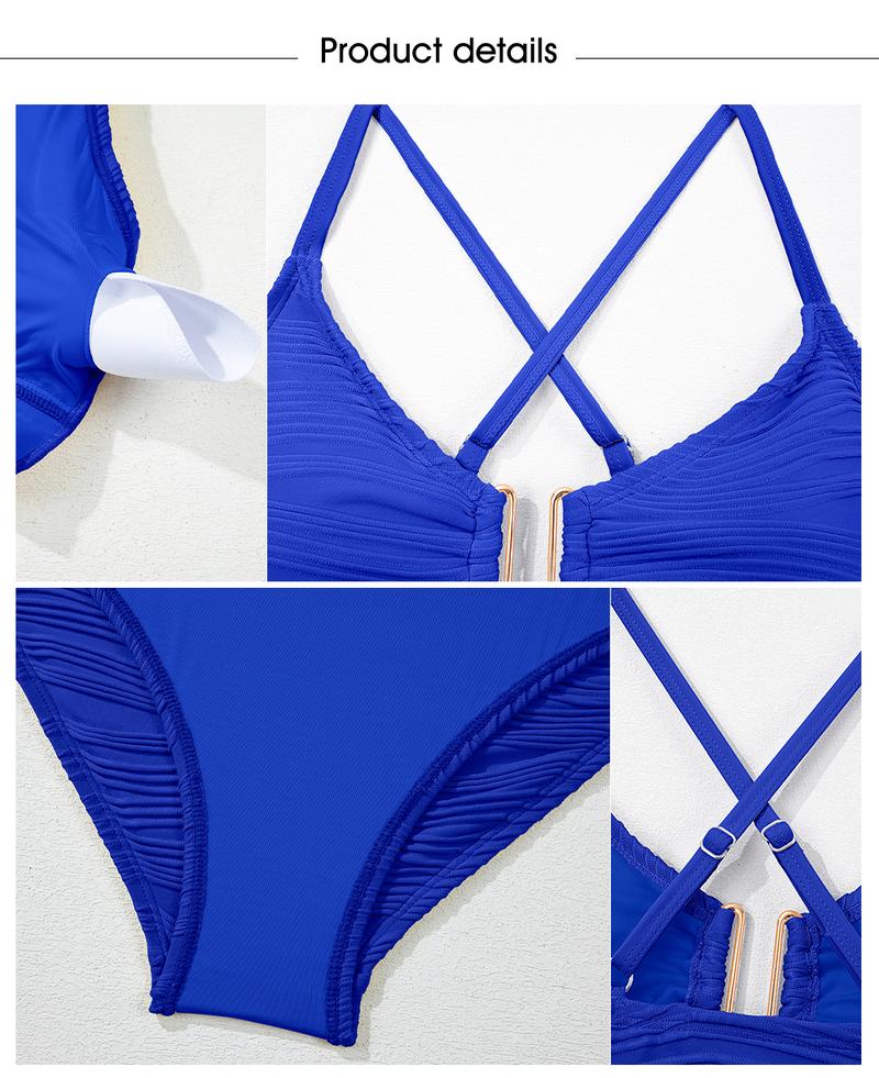 Aleumdr 2 Piece Bikini Set U-Wire Cutout Swimsuit High Waisted Textured 2026 Summer Swimming Clothing Beach Water Sports Tummy Control Swimwear