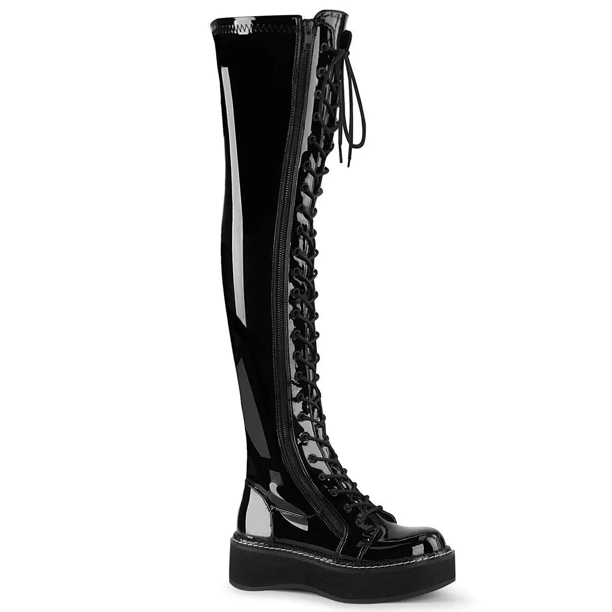 Demonia Emily-375 Black Patent Over-the-knee Boots