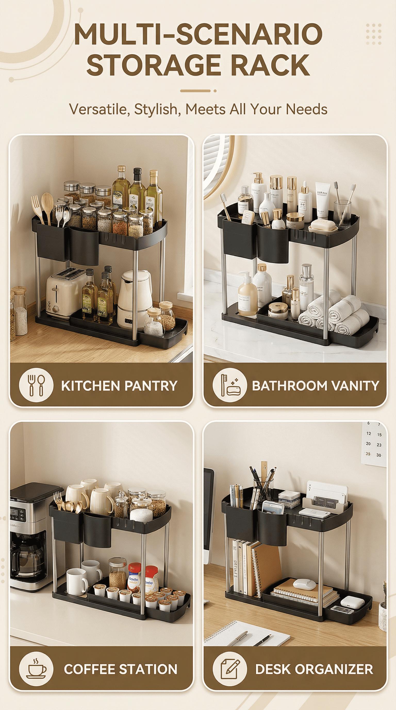 2026 Upgraded 2-Tier Metal Storage Rack – Heavy Duty Space-Saving Organizer with Reinforced Frame & High Load Capacity, Multi-Purpose Shelving Unit for Kitchen, Bathroom, Under Sink, Garage & Pantry Organization