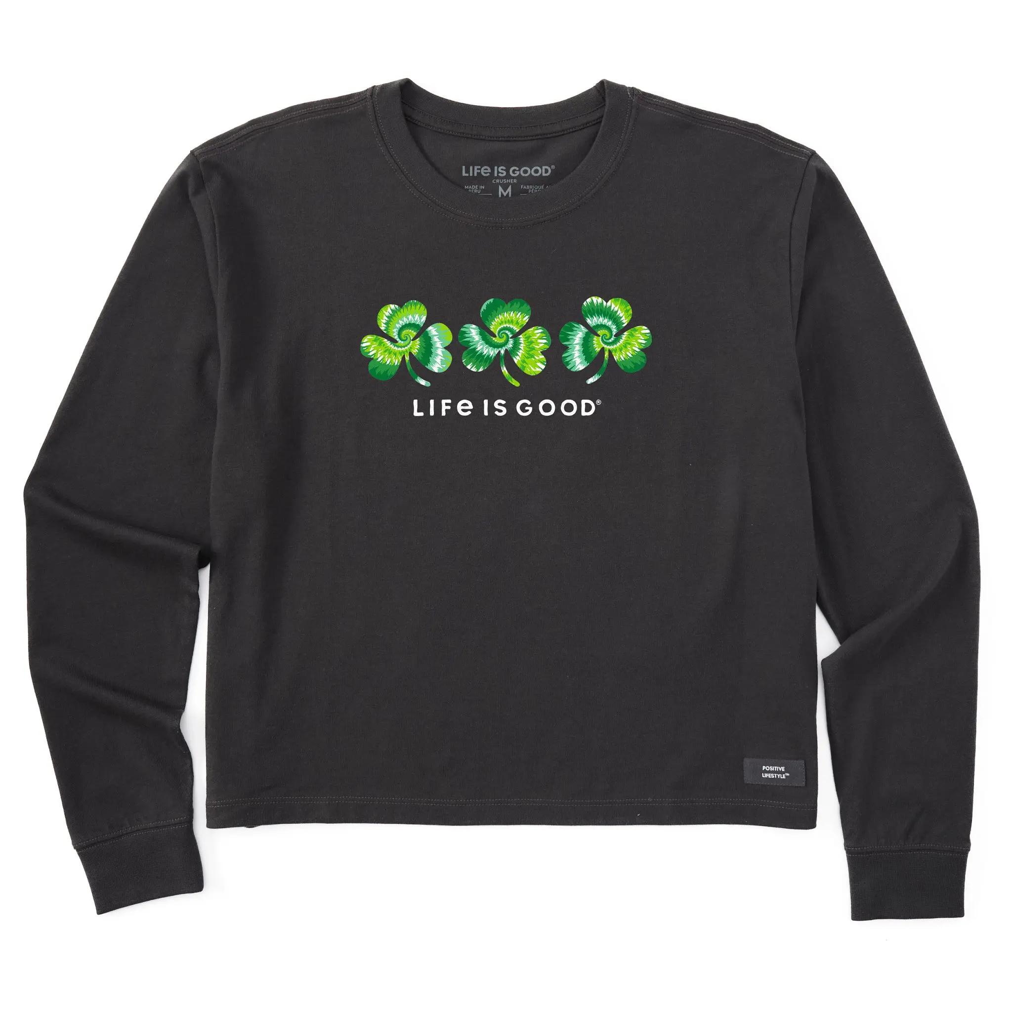 Women's 3 Tie Dye Clovers Long Sleeve Crusher Boxy Tee