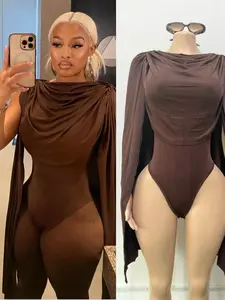 Chic and Elegant Tassel Swing Collar Bodysuit Women Hipster Sexy One Piece Rompers 2026 Spring Midnight Party Club Tops