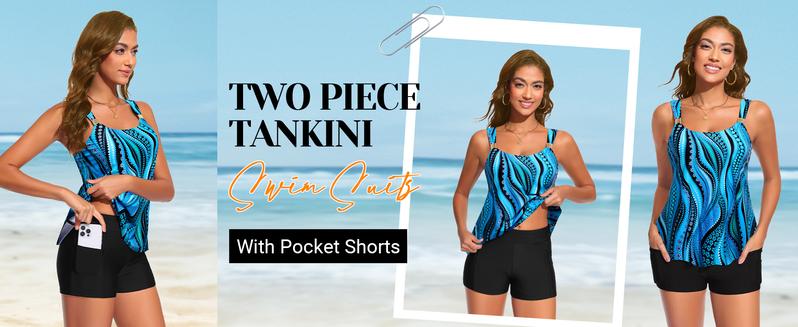 Daci Tankini Swimsuit with Shorts - Two Piece Tummy Control Bathing Suits Flowy Swim Top with Two Pockets Boy Shorts 2026