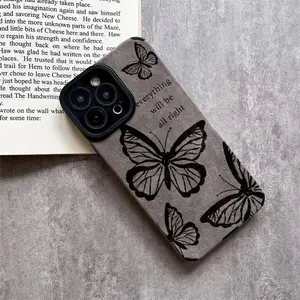Dark Butterfly Pattern Phone Case TPU & Leather Skin Friendly Velvet Touch for Apple iPhone 17 16 15 14 13 12 11 Pro Max Plus X XS Max