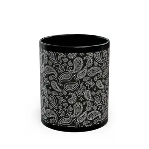 Black Paisley Pattern Mug | Black Ceramic Coffee Mug 11oz
