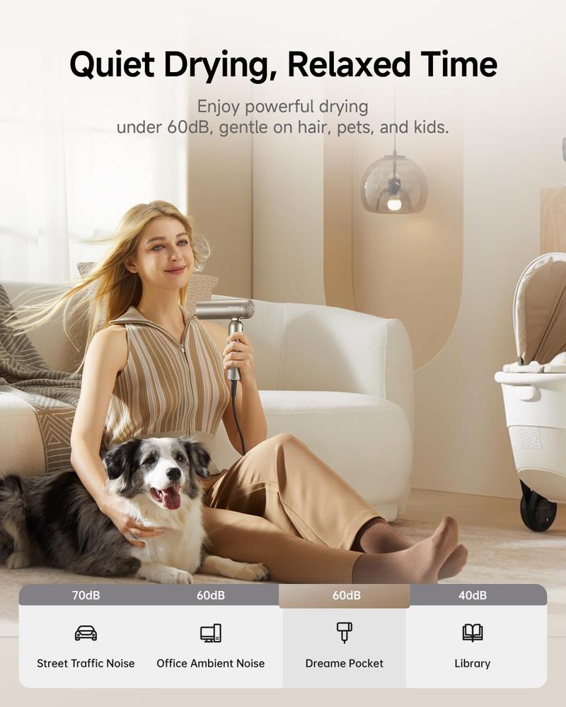 DREAME Pocket Styling High Speed Hair Dryer Folding Travel Quick Dry Home Curly Hair Negative Ion Hair Dryer Blowdryer Hairdryer Fast Drying