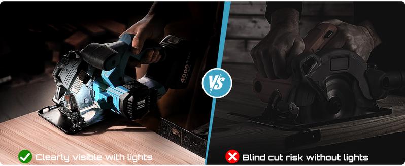 SeeSii MAX Circular Saw 6-1/2“, with Light, Laser Guide, Rechargeable, Includes 2x4Ah Batteries and Auxiliary Handle, 5200 RPM, 0-45° Bevel Angle, Portable with Adjustable Depth Circular Saw for Outdoor Work, Home DIY, and Professional Use CS610B