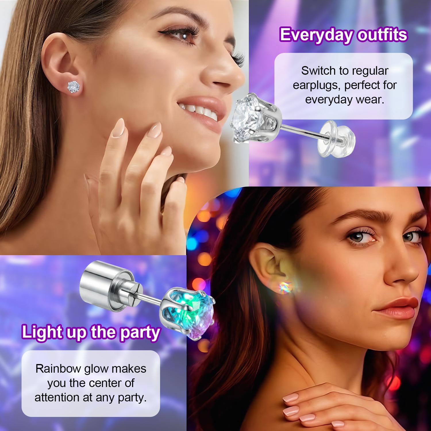 SGGUI LED Earrings,1 Pair Glowing Diamond Crown Pendant Earring for Women and Men,Unisex LED Studs Earrings Party Flashing Blinking Stainless Steel Earring -  Gifts for Women Men Girlfriend Boyfriend