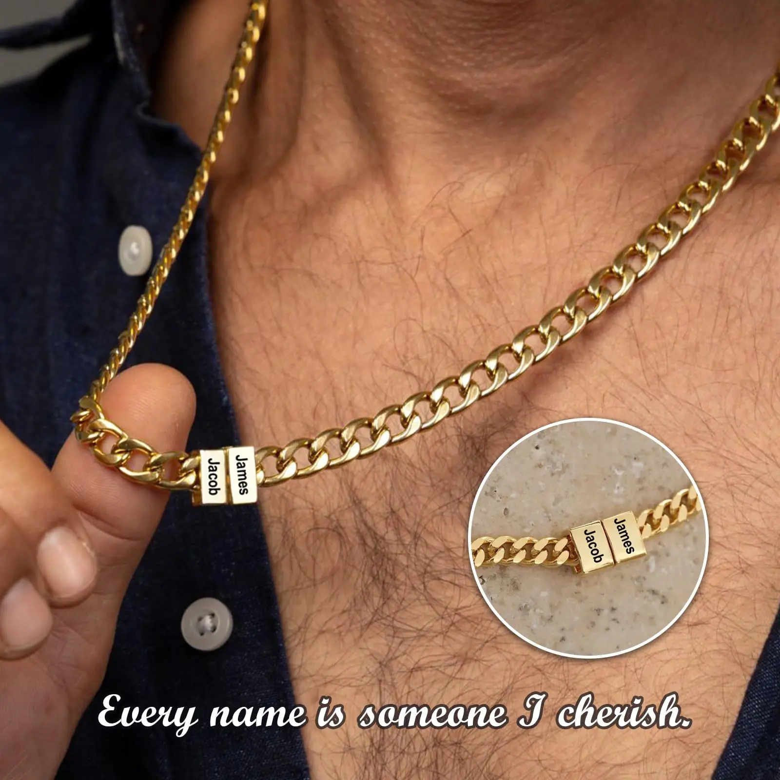 AS973 Stainless Steel Multi-Name Engraved Beaded Pendant Necklace, Personalized Custom Name Father's Day Gift for Men
