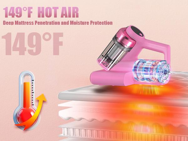 Teant Bed Vacuum Cleaner for Dust Mites Removal,Mattress Vacuum with LED Display & Aroma Tablet & UV-C Light & 149℉ Hot Air, 16Kpa Strong Suction Double-Cup Handhled Vacuum Cleaner With HEPA Filter for Bed,Couch,Sofa,Carpet,Cleaning Machine