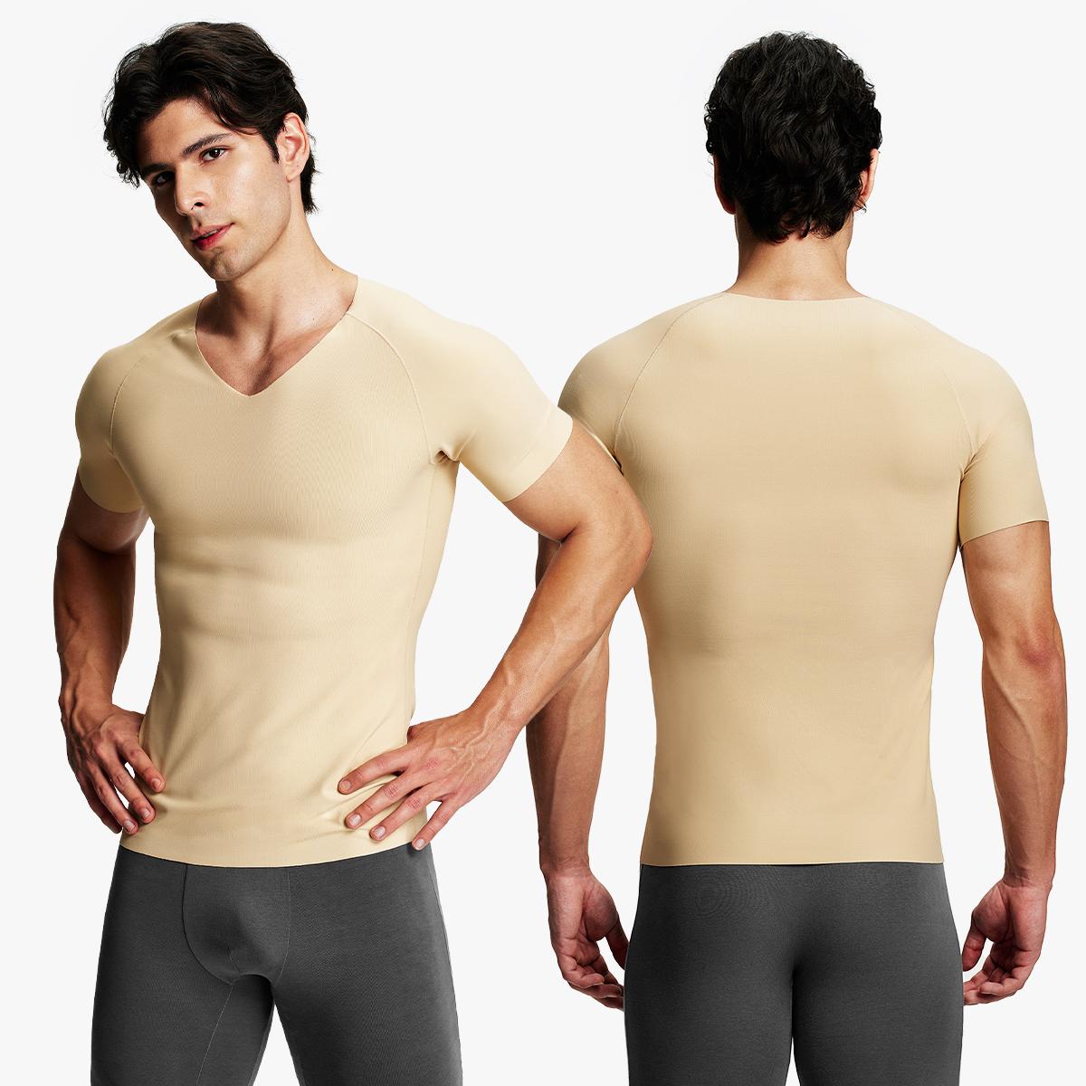 Nebility Mens Invisible Shaping Compression T-Shirt – V-Neck, Quick-Dry, Stretchy Short Sleeve with a Slim-Fit, Smooth Look Under Any Outfit