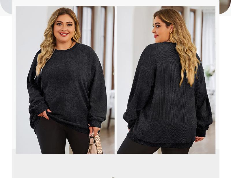 Aleumdr Women Plus Size Sweatshirts Oversized Basic Long Sleeve Crew Neck Casual Soft Pullover Tops Shirts(1X-5X) Womenswear Blouse  Hoodie Crewneck Minimalist