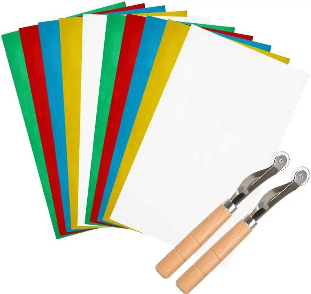 10 Pcs Transfer Paper with Embossing Stylus,Needle Point Tracing Wheel,9" x 5.5" Carbon Tracing Paper,Transfer Pattern on Aida Cloth,Canvas,Wood for Home Sewing Embroidery Paint Kit,Hand Tools Kits