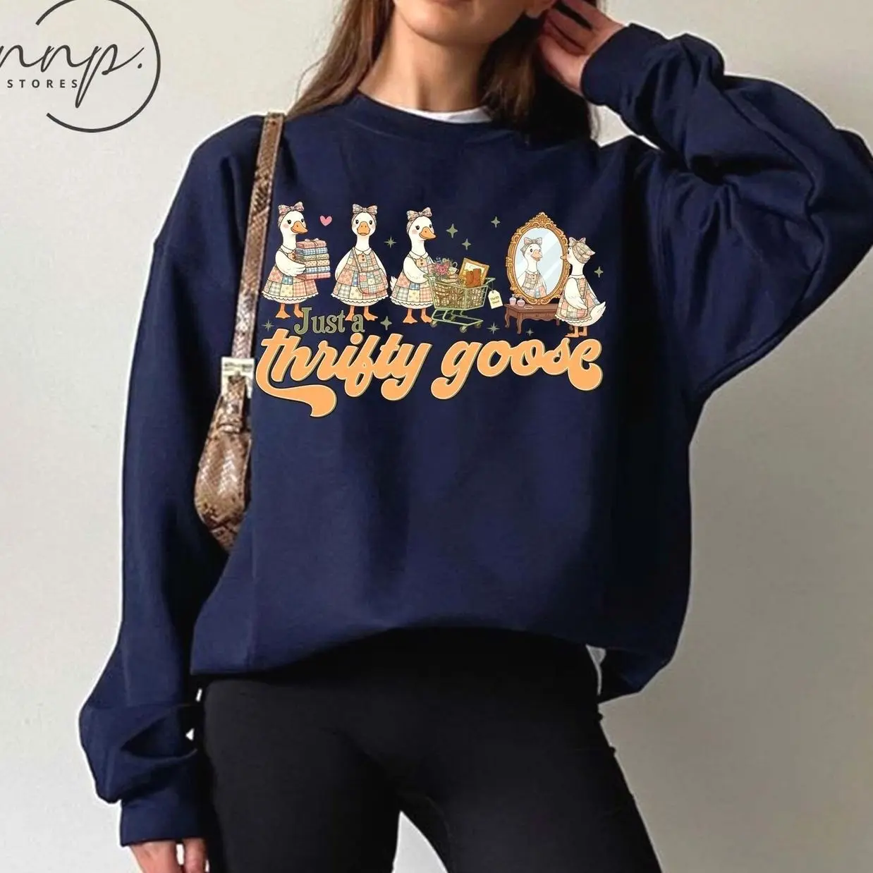 Just A Thrifty Goose Sweatshirt, Silly Thrifting Shirt, Funny Grandma Goose Crewneck T-shirt, Coquette Thrifted Aesthetic Hoodie for Girl C