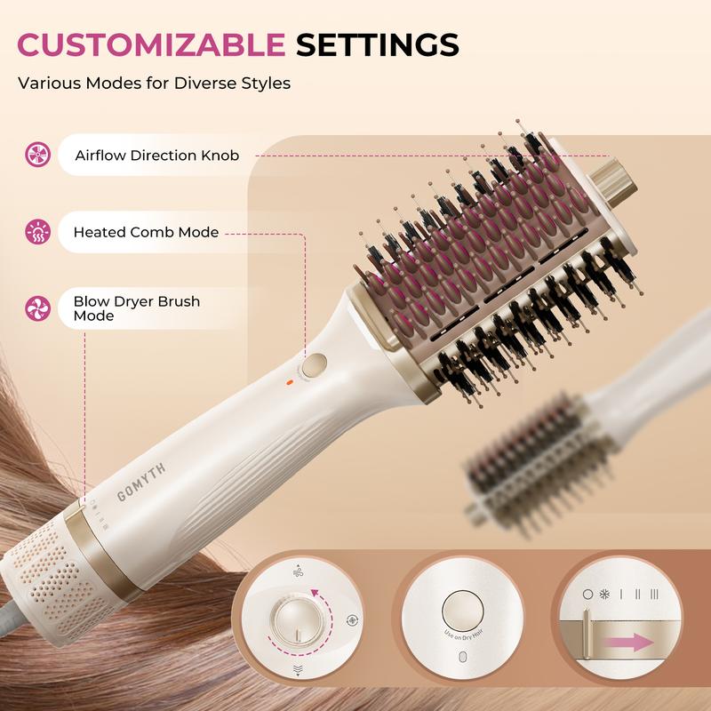 GOMYTH V1 Upgraded 4-in-1 Blow Dryer Brush with Heated Comb - Volumizer Hair Dryer Brush for Hair Drying & Styling, Salon Blowouts, Frizz-Free Shiny Hair, Reduced Heat Damage, Suitable for All Hair Types