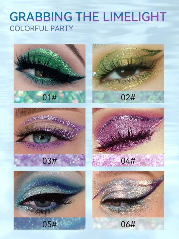 Multi-Chrome Glitter Liquid Eyeliner Pen — 6 Color-Shifting Shades (Fine Point Brush Tip, Richly Pigmented No-Prime Formula, Smooth Non-Drying Texture for Party/Everyday Bold Eye Looks)  #ColorShiftingGlitterEyeliner #FineTipEyelinerPen