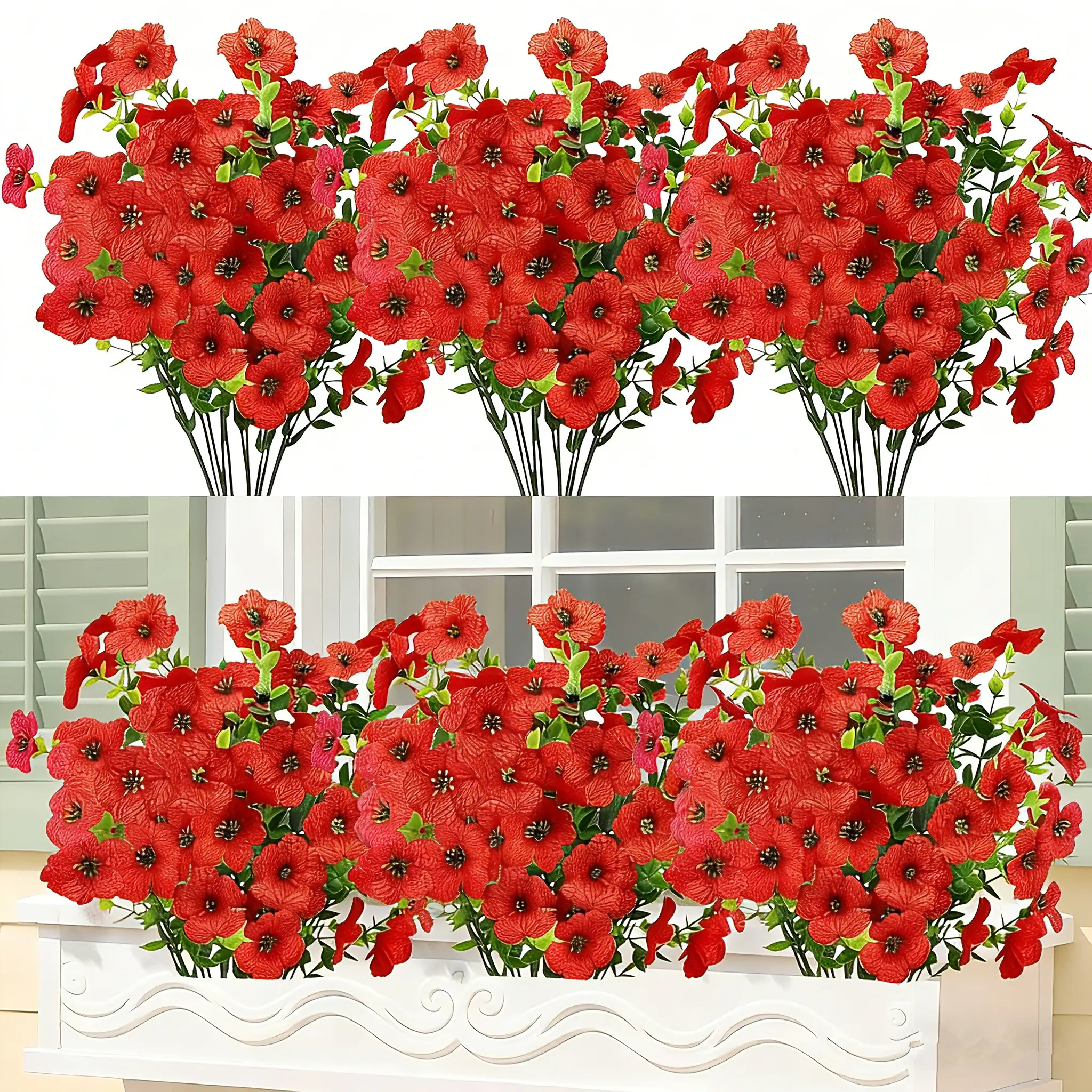 10-Bundle UV-Resistant Colorful Silk Daisy Faux Flower Bouquet - Plastic Artificial Plant Set, Decorative Floral Ornaments for Outdoor Spring Porch, Wedding Arrangements (Red)