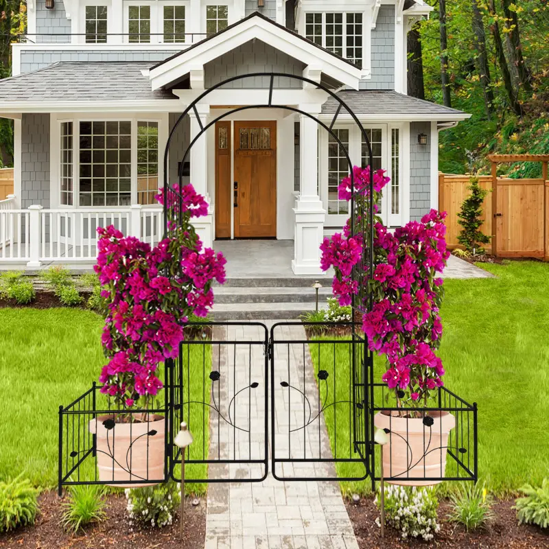 Galvanized Iron Garden Arbor Arch with Double Gate, 79.5x86.6" (86.6in High), 58.00 lbs Powder-Coated Anti-Rust Climbing Plant Support with Anti-Rust Ability, Stable Frame, Outdoor Garden Decoration for Clematis