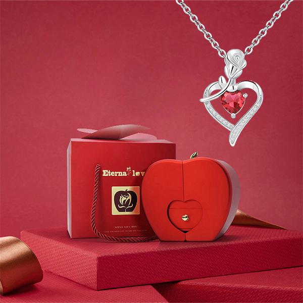 Preserved Real Rose Gift with Red Diamont Necklace,Cute Gifts for Girlfriends,Women,Mother,Wife,Gifts Idea on Mother`s Day,Valentine`s Day,Christmas,Birthday