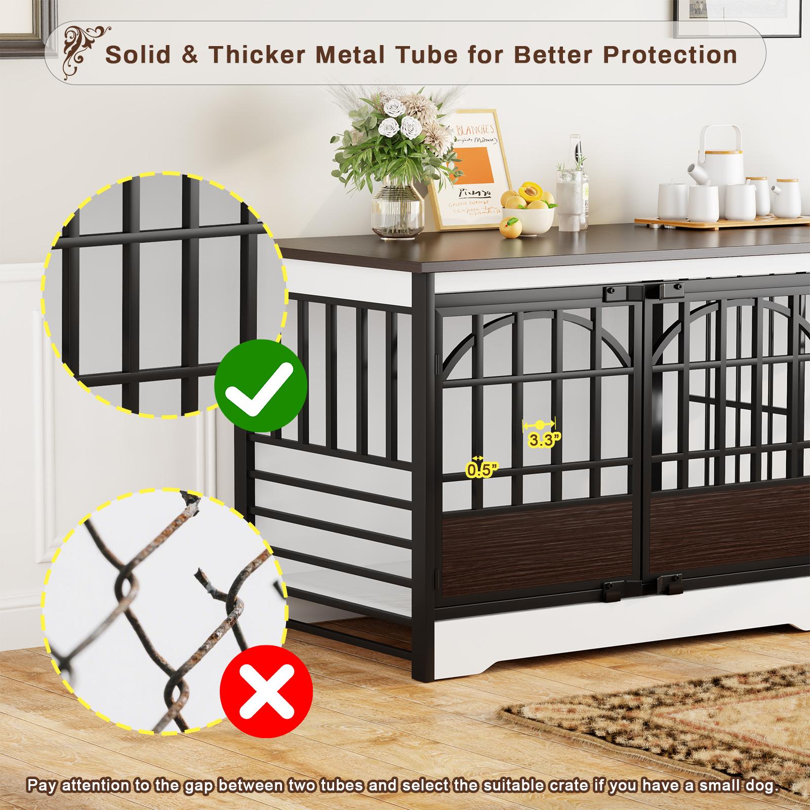 COZPAW 71"/78"/86" White Double Dog Crate Furniture for 2 Dogs, Heavy Duty Wooden Dog Kennel Furniture Indoor TV Stand, Modern Dog Crates for Large Medium Small Dogs with Divider