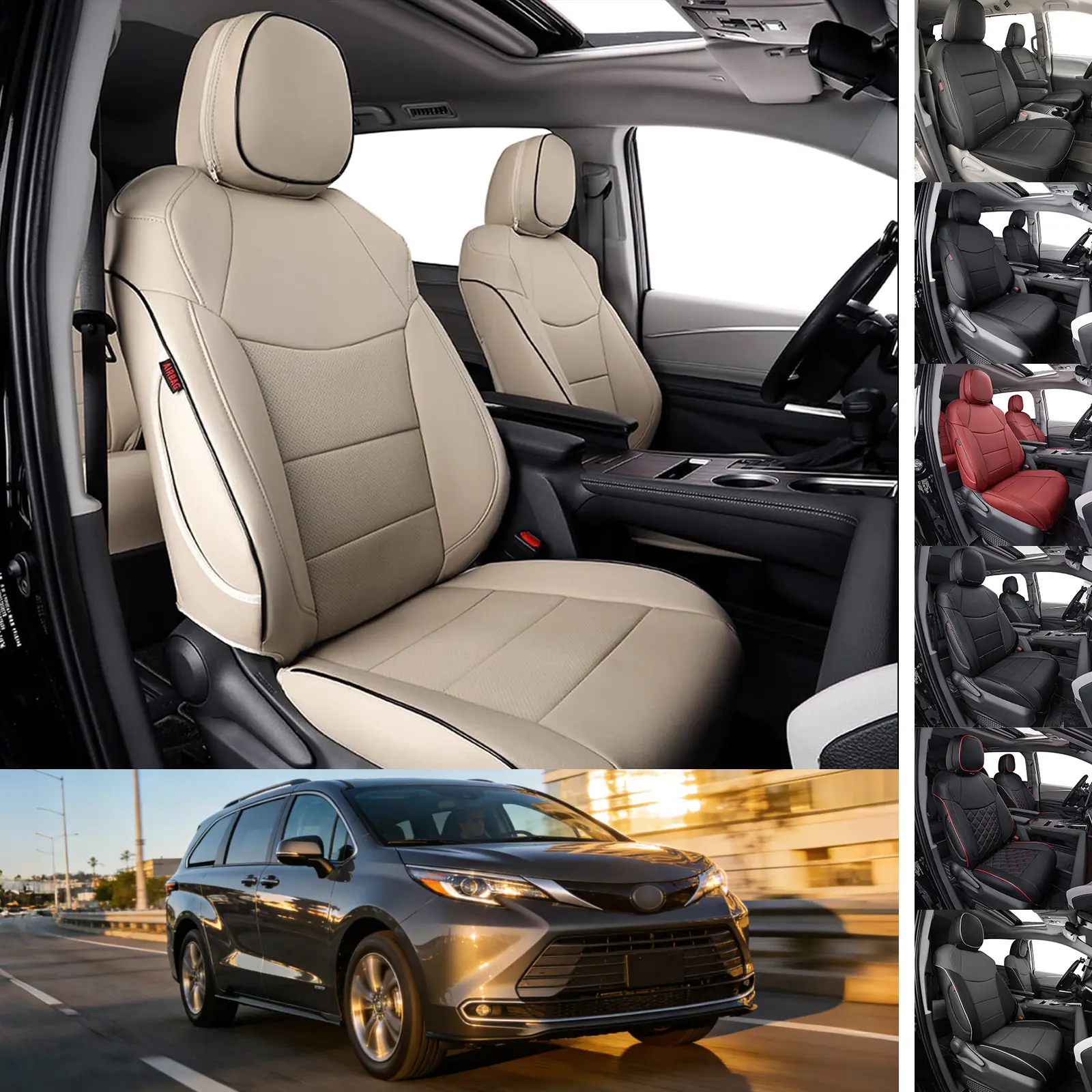 EKR Custom Fit Toyota Sienna Car Seat Covers (Fits 2011-2026 L/LE/XLE/Limited) 7-Seater with 2nd Row Captain's Chairs Full Leather Waterproof Stain-Resistant Easy Install All-Season Car Seat Protection Interior Upgrade 2-Year Warranty fathersdaygift