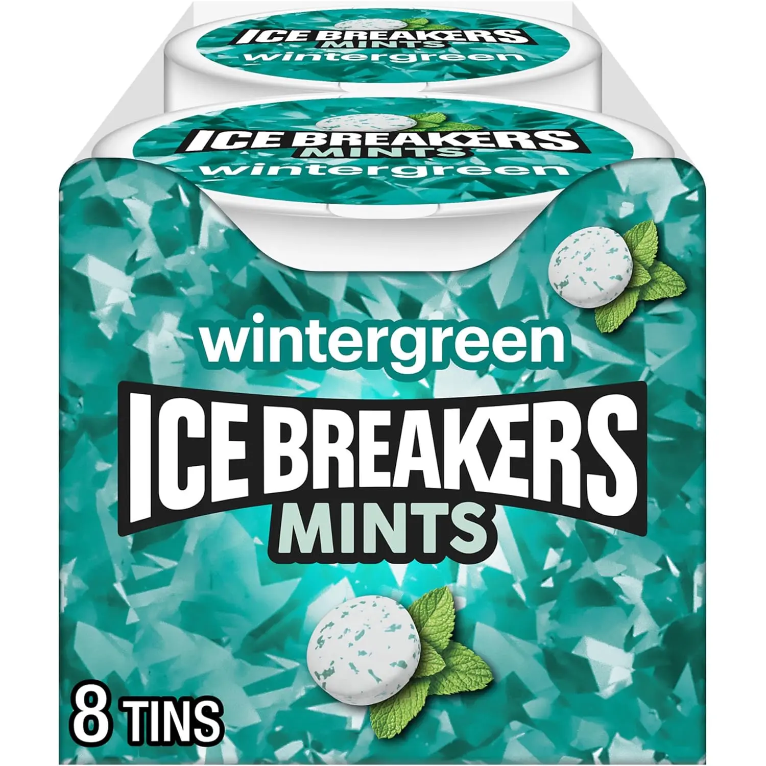 ICE BREAKERS Wintergreen Sugar Free Refreshing Mints - 1.5oz Compact Tin (8 Count) Snack, Low Sugar Dessert with Sweet Flavor for Everyday Personal Use