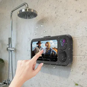 Bathroom shower waterproof phone holder Bluetooth speaker 360°Rotation touch screen mobile phone box watch movie listening music, swimming pool, kitchen, bathroom, sink
