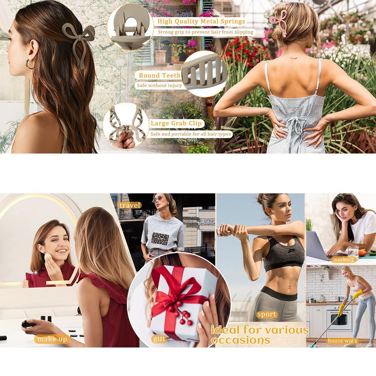 4-Piece Suit Bow Hair Clips Claw Clip for Women Girls Nonslip Large Hair Claw Clips for Thin and Thick Hair