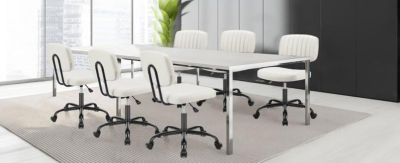 Furnest Compact Office Chair Height Adjustable Rolling Swivel Desk Chair with PU Leather, Armless Task Chair for Small Spaces, Home, Bedroom