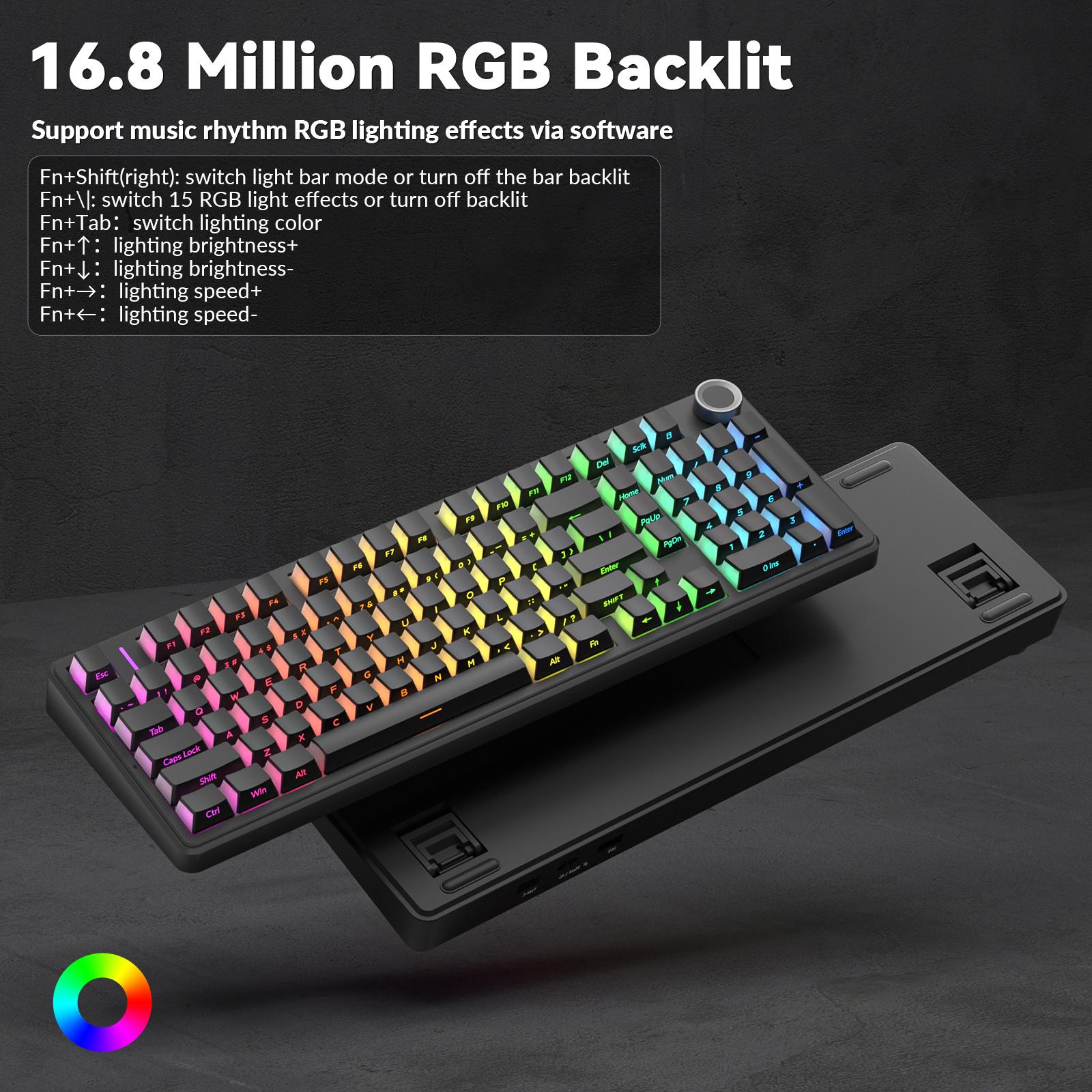 [Silent Switches]AULA F99 Pro Tri-Mode Mechanical Wireless Keyboard with Knob, BT5.0/USB-C/2.4GHz,Hot Swappable,Pre-lubed Switches,Gasket Structure,RGB Backlit Computer Gaming Keyboard (Black) Creamykeyboard Office PC Accessories TikTokShopfalldealsforyou