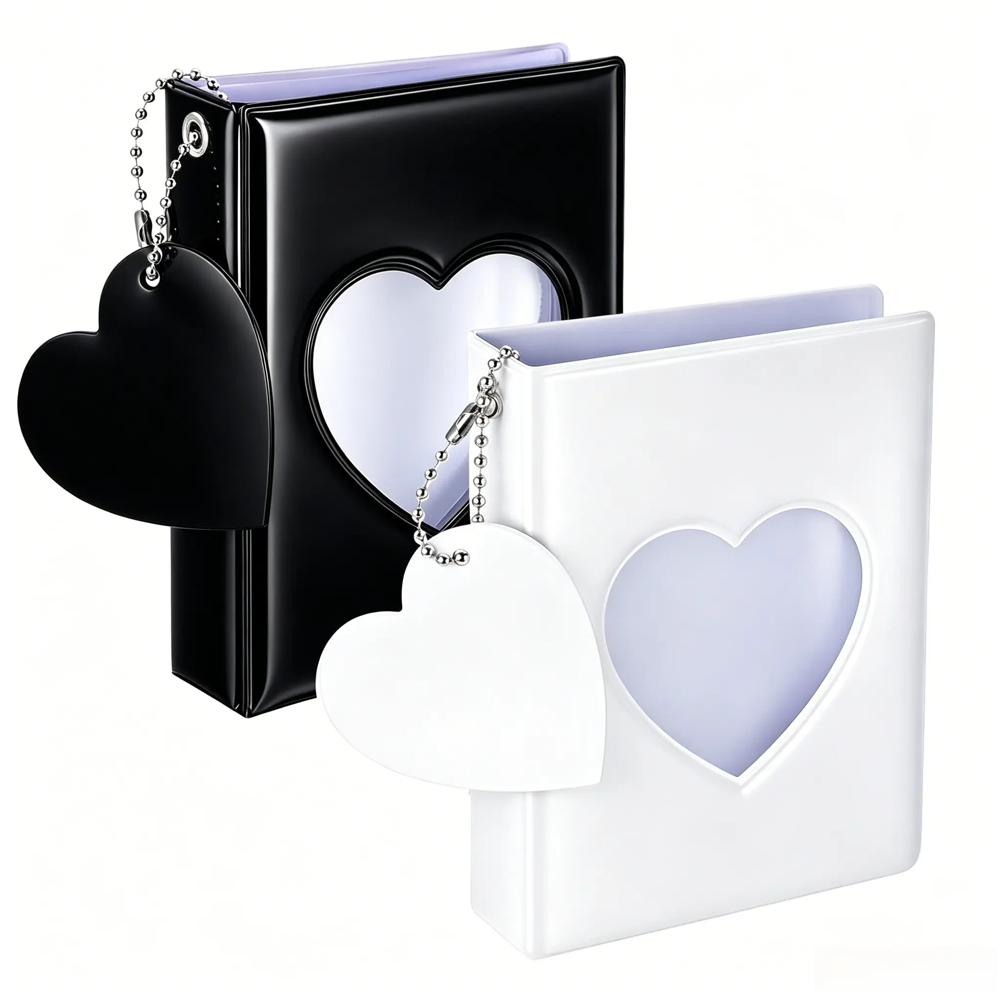 Waterproof 3 Inch Heart Hollow Photocard Binder with Mirror Star Glossy Clear Cover | 40 Slots Minimalist Black White Card Book, Lightweight Collectible Photo Album, Perfect Keepsake & Children’s Day Gift for Photocard Collectors