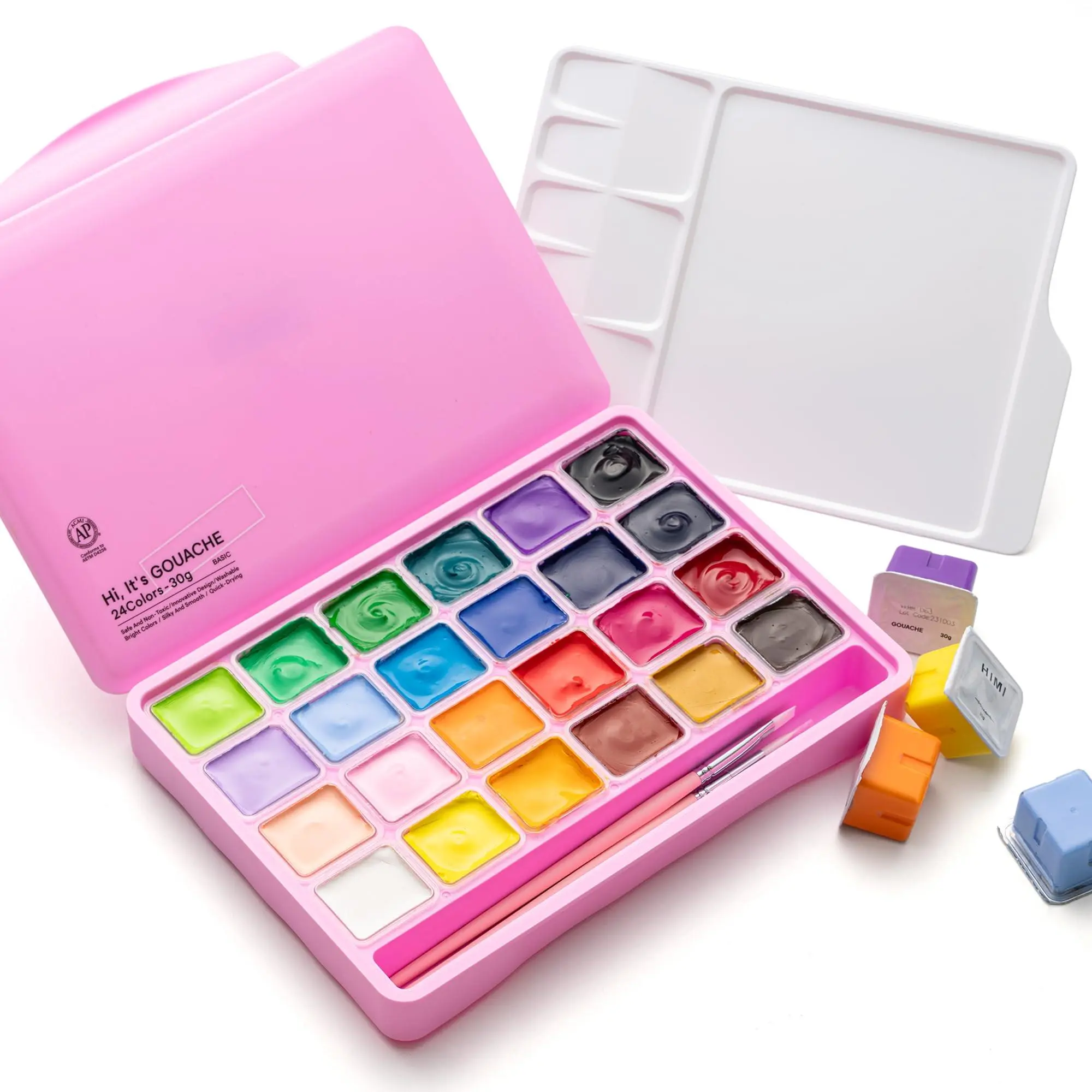Gouache Paints Set With 3 Paint Brushes  24 Colors 30g Non For Canvas And Paper Art Supplies Professionals (pink