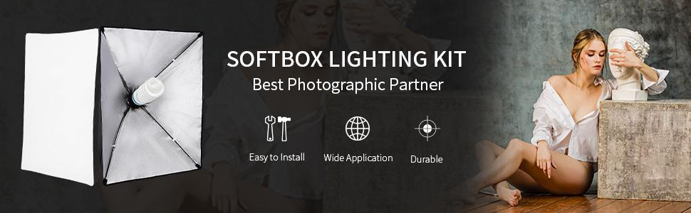 VINGLI Softbox Lighting Kit Photography- Professional Continuous Light System Photo Lighting Kit with E27 135W Bulbs 5500K Photo Equipment for Portraits Video Shooting