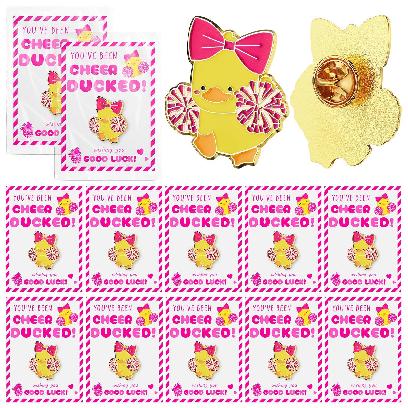 24 Pcs Easter Cheer Luck Duck Brooch Gifts School Cheerleading Cute Duck Pins Fashion Clothing Clips with for Team Teacher Student coach Inspirational Gift Accessories and Easter Gifts