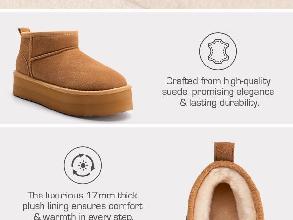 Dream Pairs FuzzyClassic Women’s Mini Platform Winter Ankle Boots – Genuine Suede, Memory-Foam Cushion, Lightweight Anti-Slip Sole