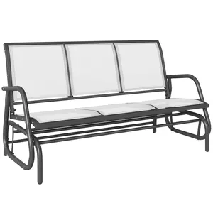 Outsunny 3-Person Patio Glider Bench, Outdoor Porch Glider Swing with 3 Seats, Breathable Mesh Fabric, Metal Frame