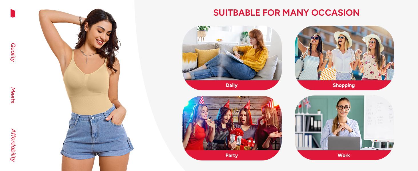 |Buy 2 Get 1 Free| Nebility Women's 3-Piece V-Neck Shapewear Set - Seamless Bodysuit & Camisole, Basic Minimalist Style with Tummy Control & Hip Lift Womenswear