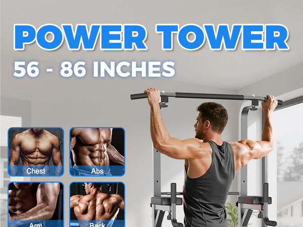 Relife Sports Power Tower Pull Up Bar Station Workout Dip Station for Home Gym Strength Training Fitness Equipment Newer Version