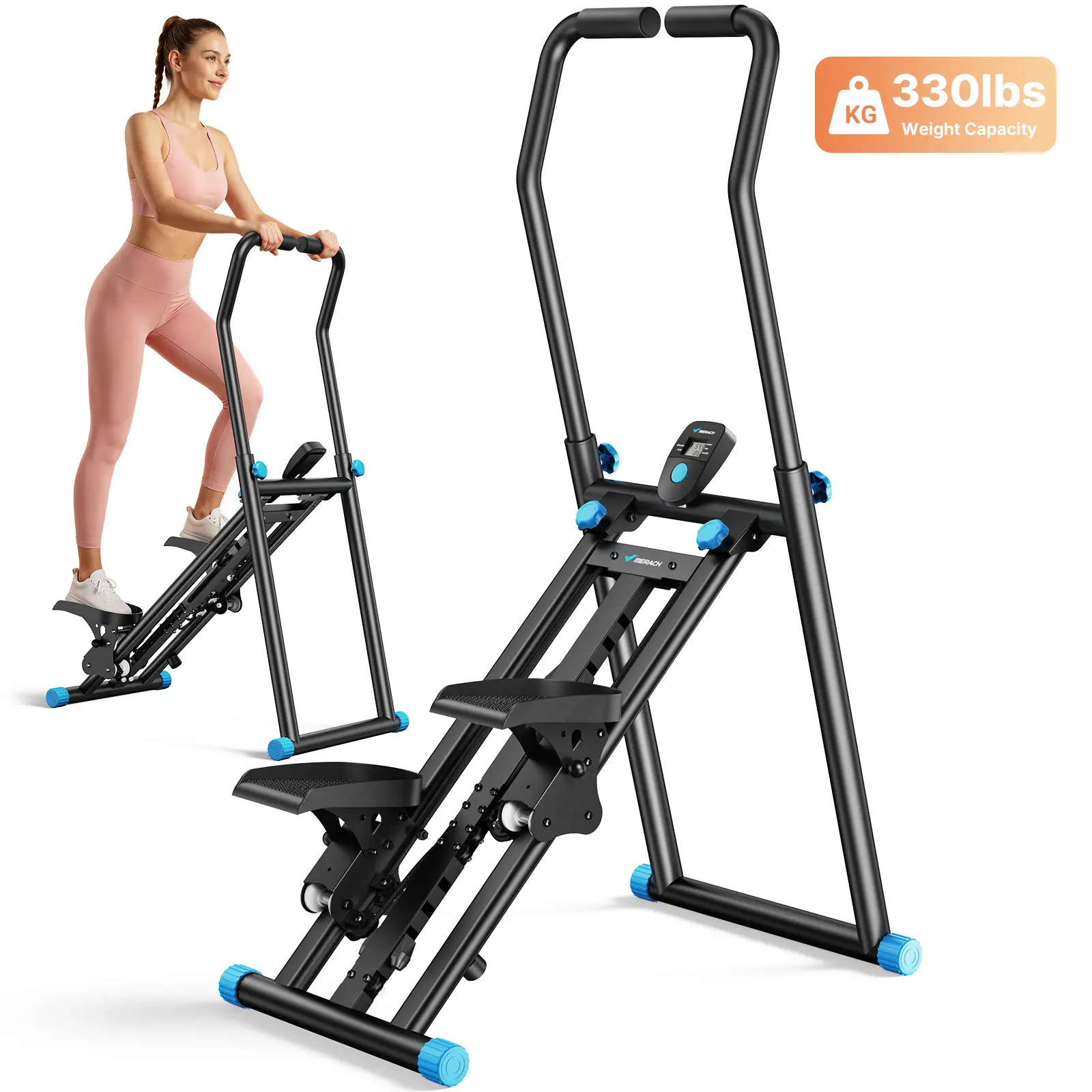 Merach Stair Stepper with Handlebar for Full-Body Workout,330LBS Capacity, Compact Cardio Climber Exercise Machinewith Adjustable Pedals, Vertical Climber, OutdoorFun for Home Gym BackToSchool