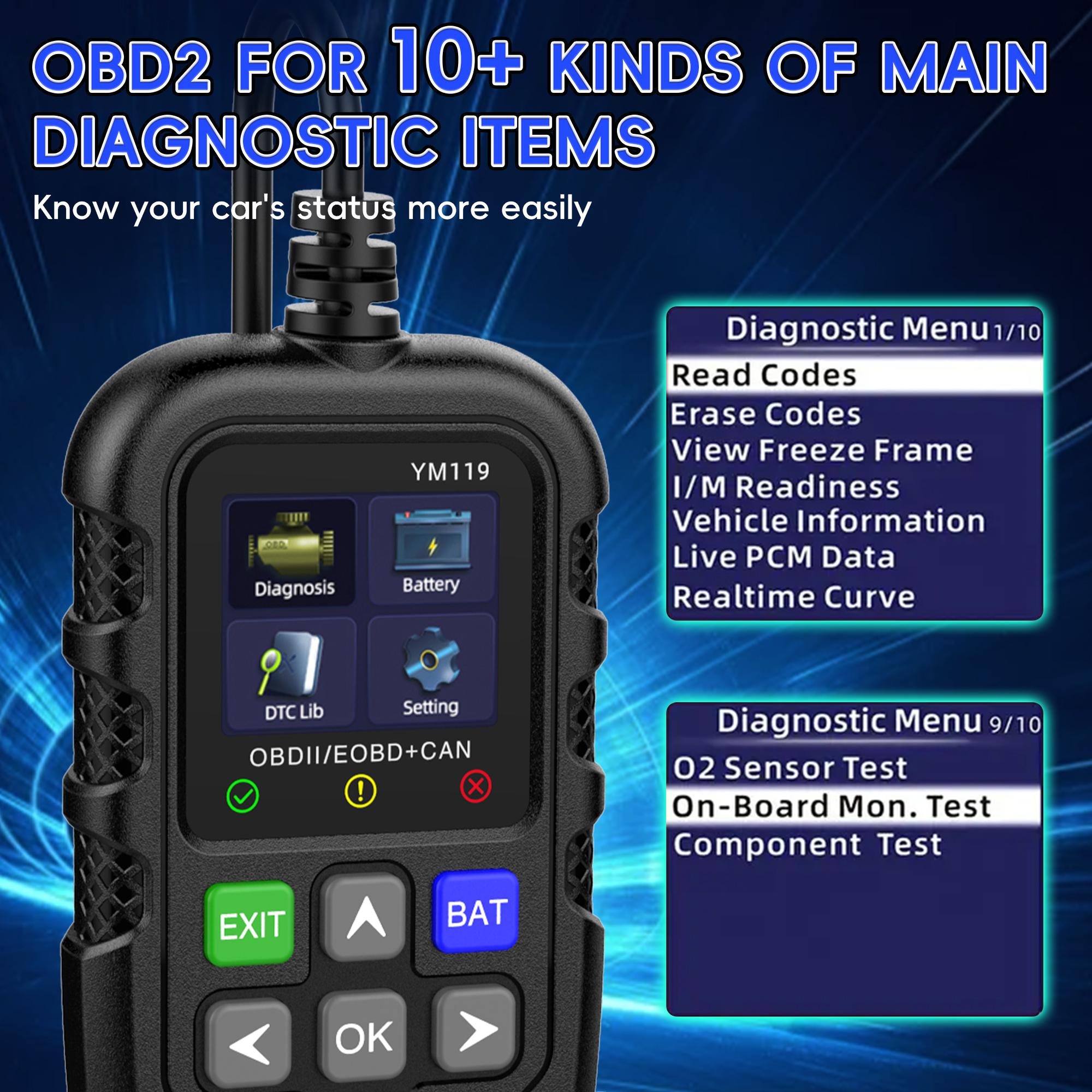 Auto Scan OBD2 tool, One-Touch Engine Light Diagnosis, Reset Fault Codes, I/M Ready, Full Mode Diagnosis, Compatible with 1996-Now Models