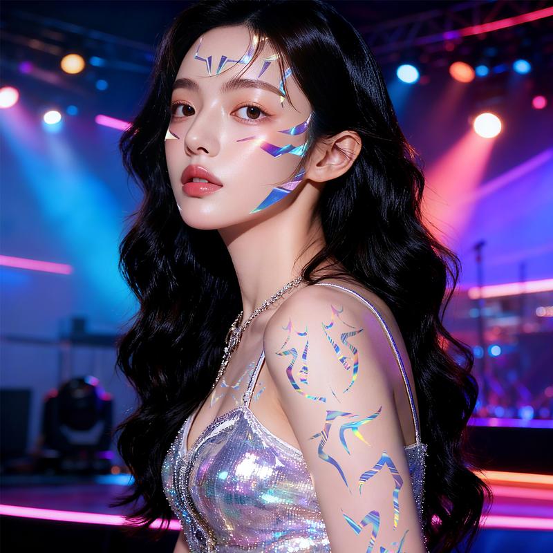 Kpop Girl Group Temporary Tattoos - 8 Sheets Full Body Set Patterns Laser Tattoos Stickers Waterproof Cosplay Costume Accessories for Cosplay Party