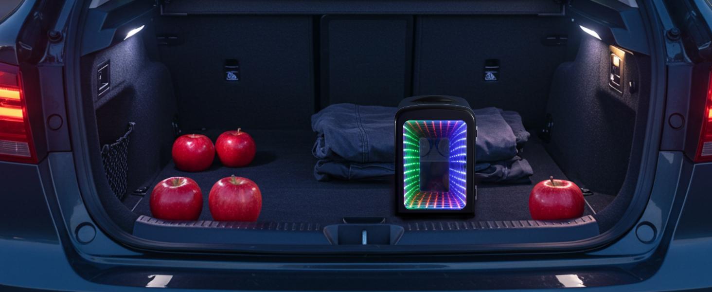 【TiktokShopSpringGlowUp】Antarctic Star 4L Mini Compact Refrigerator with Gaming Light: 6-Can Portable Cooler for Bedroom, Car, Office, Dorm - Cosmetics, Beverage & Food Storage (Black)