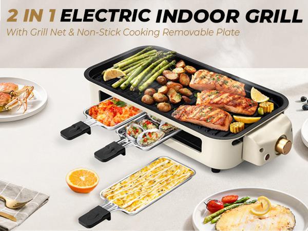 Pukomc Indoor Smokeless Grill, Non-Stick Cooking Removable Plate, Portable Electric Korean BBQ Grill with Temperature Control, Dishwasher Safe, 1500W Multifunction