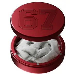 ZPACK Magnetic Zyn Metal Can, 67 Six Seven logo, Holder, Metal EDC Container, Carved Pouch Tin with Magnetic Closure, Aluminum Container, Slim Pouch Can, Gift for Him – Deep Engraved 67 (Red))